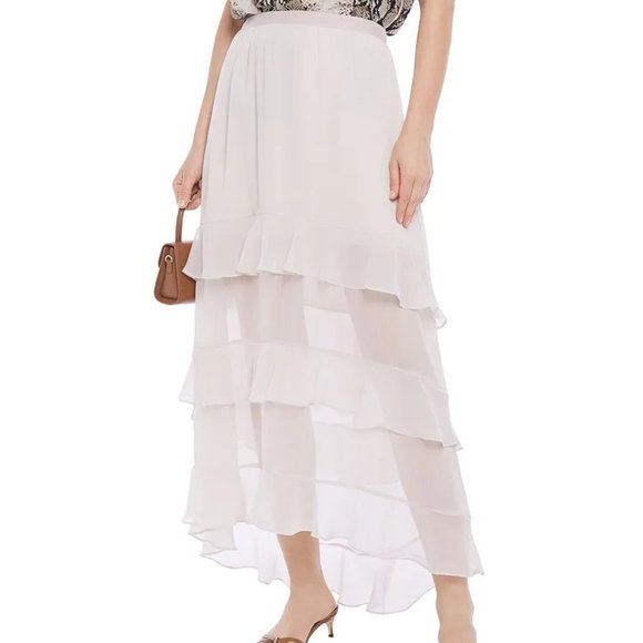 CHARLI Emanuelle Tiered Georgette Maxi Skirt in Ecru Size Large Brand New - Picture 1 of 4